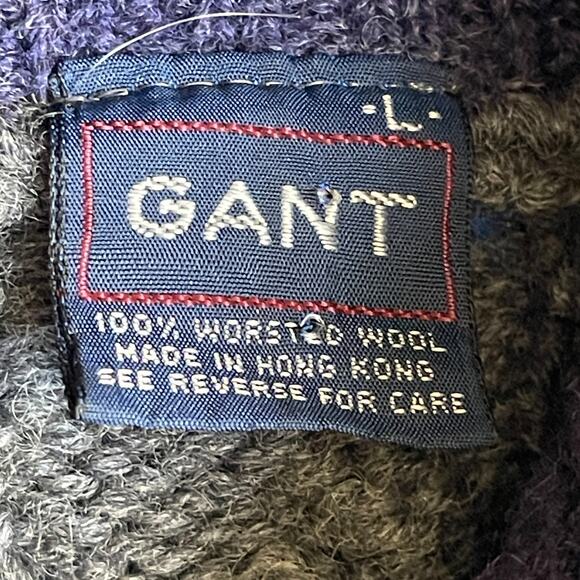 VINTAGE 90s GANT Charcoal Worsted Wool Shawl Collar Cable Knit Sweater Size L - Picture 4 of 5